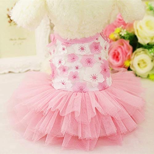 Clopon Dog Cute Floral Dress Pet Party Costumes Doggie Mesh Flower Bow Princess Apparel Tutu Lace Dresses (Pink, XXL)