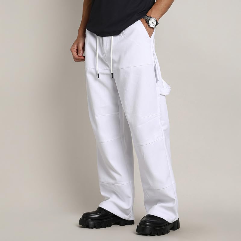 Image of CAHOOT Men's Cargo Trousers for Casual Wear | Mid-Rise | Relaxed Fit | Button Closure | Cargo Pants Crafted with Comfort Fit for Everyday Wear