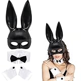 YUPDFGB Conjunto de Disfraz de Conejita para Fiesta de Disfraces, Accesorios con Pajarita Puños Cola Máscara de conejo negra, para Fiesta de Disfraces, Cosplay, Carnaval