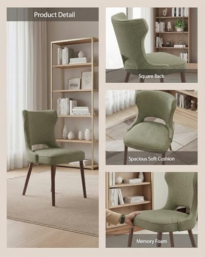 Image of Wooden Dining Chairs Set of 2, Farmhouse Dining Room Chairs with Solid Wood Legs, Mid Century Fabric Kitchen Chairs, Upholstered Chair for Restaurant & Cafe- Green