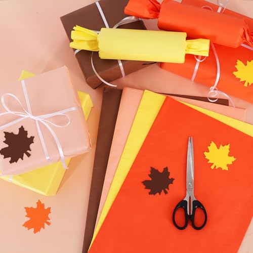 Image of BEISHIDA 100 Sheets Fall Tissue Paper Bulk, Yellow Orange Brown Wrapping Autumn Tissue Paper for Gift Bags, 14 x 20 Inch Gift Wrap for Thanksgiving Harvest DIY Crafts Decor Holiday Flowers