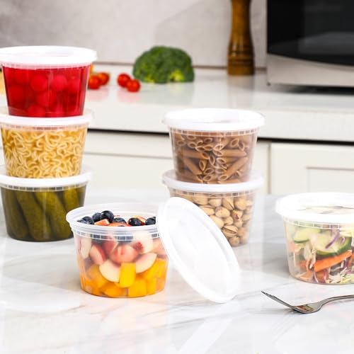 AOZITA 100 Sets 16 oz Plastic Deli Containers With Lids, Airtight Food Storage Containers, Freezer/Dishwasher/Microwave Safe, Takeout Meal Prep Storage - Thumbnail 2