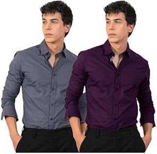 Pinkmint Men's Solid Cotton Formal Shirt | Plain | Full Sleeve - Regular Fit (Available in Plus Sizes and Combo Pack of 2) Price In India