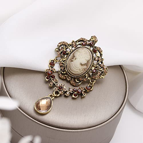 Image of lureme Vintage Elegant Victorian Lady Beauty Cameo with Crystal Brooch Pin (br000017)