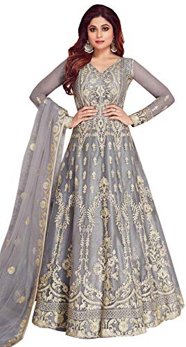 Royal Export New Indian/Pakistani Eid Special Ethnic Wear Heavy Net Floor Length Anarkali Gown Grey