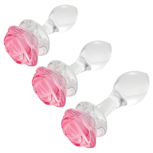 3-teiliges Kristallglas-Anal-Plug-Set, Glas Dildo Buttplug Trainer, Rose Analplug Prostata Massagegerät Anal Dilator für Männer Frauen Masturbatoren klein Mittel groß Tail Plug Sexspielzeug