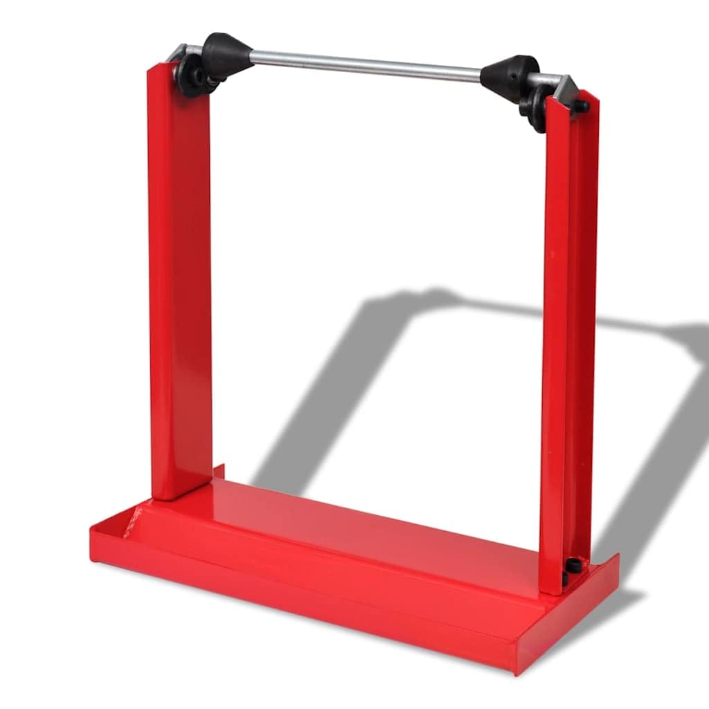 Bilanciatore per pneumatici di moto e cerchioni di scooter, in acciaio, rosso, 39 x 20 x 44 cm, con 2 coni regolabili e 4 cuscinetti per un montaggio preciso degli pneumatici e la