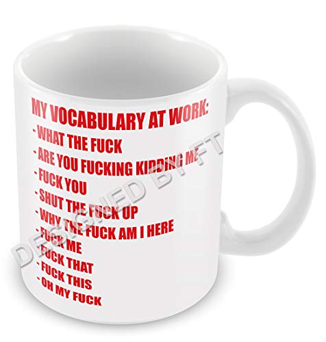 FlyingTurtles FT - Taza de cerámica blanca de 325 ml con texto en inglés "My Vocabulary at Work"