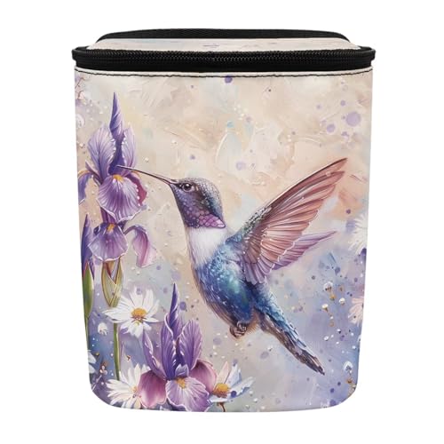 Image of Talayituse Hummingbird Daisy Lavender Print Car Trash Bin, Large Size Auto Trash Can Adjustable Portable Garbage Can with Lid, Vehicle Hanging Bag for Headrest Front Back Seat