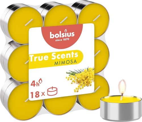 Bolsius True Scents - 18 velas de chá - Mimosa - tempo de combustão 4 horas - decoração de interiores - extratos naturais - com cera vegana natural