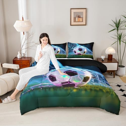 Image of Feelyou Soccer Comforter Set Full Size 3 Pcs Kids Boys Girls