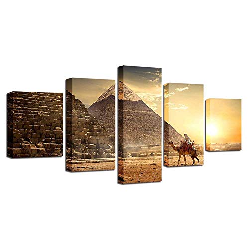 Tableau mural sur toile de 5 pièces motif chameau et pyramide pour salon