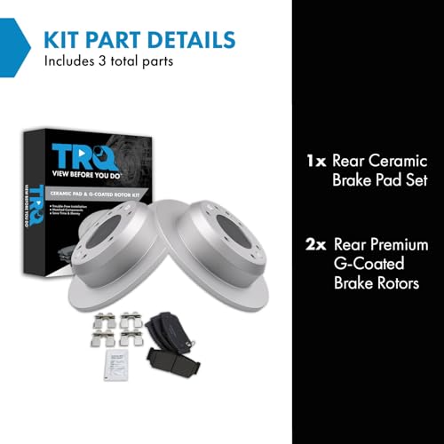 Image of TRQ Rear Brake Pad and Rotor Set Ceramic G Coated Rotors Compatible with 2007 Hyundai Entourage 2006 Kia Sedona