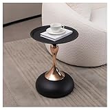 15.7" Round Side Table Gold Metal Pedestal, Hourglass Mermaid Tail Art Deco End Table, Modern Minimalist Accent Drink Martini Table for Small Spaces, Living Room Apartment Cafe (Black)