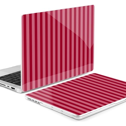 Image of MEEgoodo Case for MacBook Pro 14 inch (M5 /M4 /M3 /M2 /M1) Pro /Max 2026 2025 2024 2023 2021, Case Fit Model A3427 /A3426 /A3434 /A3112 /A3401 /A3185 /A2918 /A2992 /A2779 /A2442,Red&Pink Stripe