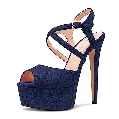 HDEUOLM Womens Stiletto High Platform Heel Peep Open Toe Sandals