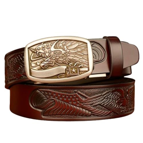 Ceinture homme à cliquet en cuir de vachette ajustable boucle aigle chic 35 mm