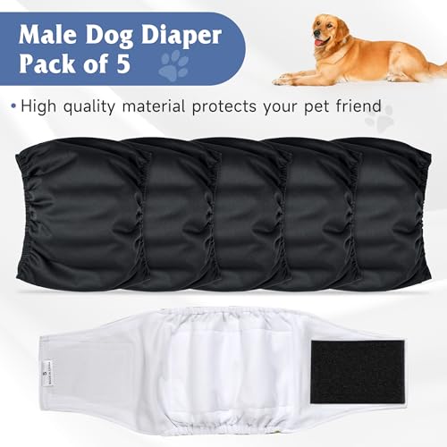 Image of 5 Pack Dog Diapers Male, High Absorbing Dog Wraps, Belly Bands for Male Dogs with Incontinence or Frequent Urination, Doggie Diapers M, Black