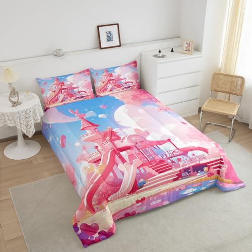 Cama de cuento de hadas con edredón arcoíris infantil para dormitorios de niñas 4
