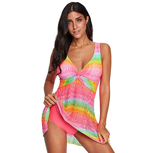 Damen Bauchweg Schwimmanzug Schwimmrock Rock Retro Badeanzug Baderock Bottom Slip Polsterung Bikini Tankini (Pink, L) Cover