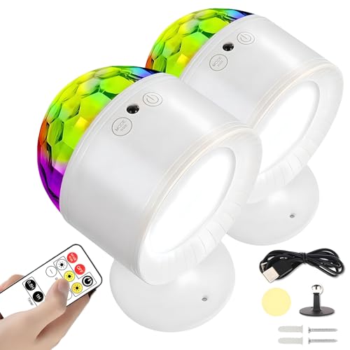 QUTBAG Luces derechas brillantes de 2 piezas, luces de pared recargables con 15 niveles de brishtness y 3 temperaturas de color, control táctil y roto 360 °, para salas de estar dormitorios white