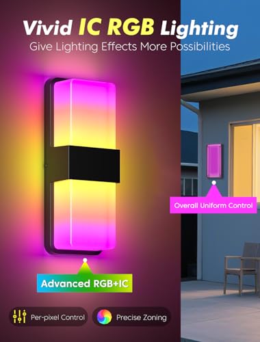 FILIYANO Outdoor Wall Lights, RGBCW Smart LED Lamp, Color Changing Front Door Sconce, Porch Lights Outdoor Light Fixture,12in Exterior Wall Sconces, Remote & Wi-Fi Control, IP65 Waterproof, 2 Pack — view 6