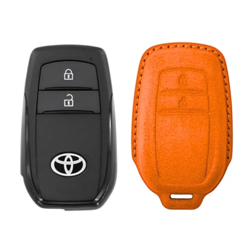 Image of KMH Alcantara Car Key Cover Compatible with Toyota Innova Crysta Hilux 2 Buttons Shell Case Car Accessories Key Smart Keycover (D2) Orange - Pack of 1