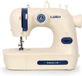 Luby Electric Portable Sewing Machine, Goodlooking Cream & Blue, Small