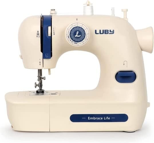 Luby Electric Portable Sewing Machine, Goodlooking Cream & Blue, Small