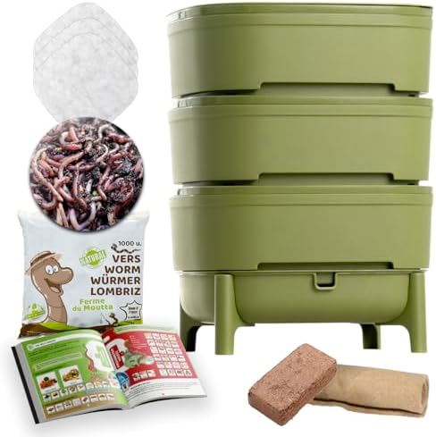 WORMcube Verde Design & Compact I Vermicompostador 3 bandejas I 5...