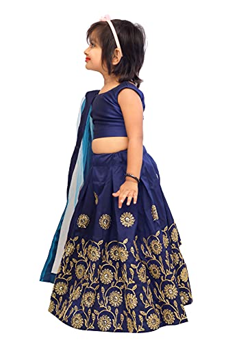 Image of Kids Girls Taffeta Silk Top And Lehenga With Net Dupatta| Ethnic Lehenga Choli With Dupatta(Suitable For 2-5 Years)-Blue