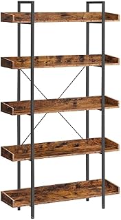 VASAGLE Bookshelf, 5-Tier Shelving Unit, Spacious Storage Shelves, Easy Assembly, Living Room, Bedroom, Home Office, Industrial, Rustic Brown and Black LLS110B01