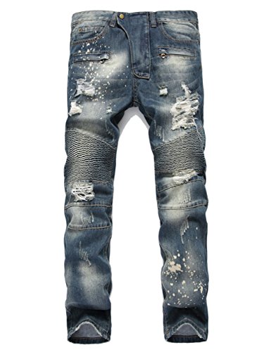 Yollmart Men's Delim Stretched Jeans Ripped Biker Slim Pants