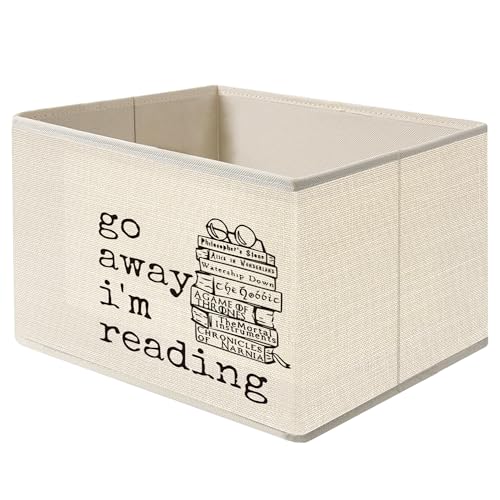 Mancheng-zi Book Kids Collapsible Storage Bins, Go Away I'm Reading Books Storage Organizer Baskets for Kids Boys Girls Bedroom Reading Room Nook Corner Playroom