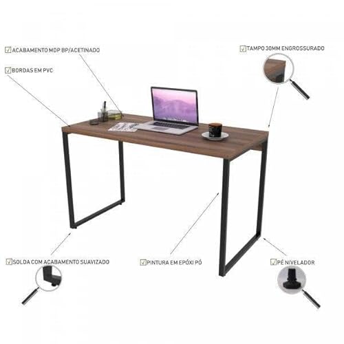 Mesa para Escritório Office Estilo Industrial 120cm Kuadra Compace Nogal