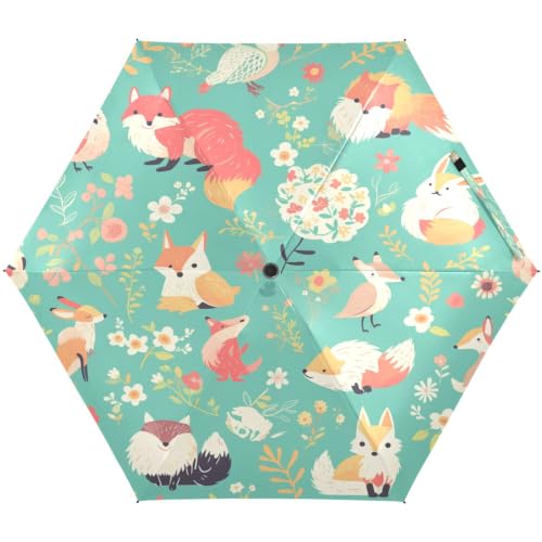 Parapluie de voyage pliant et léger avec motifs forêt animaux sauvages