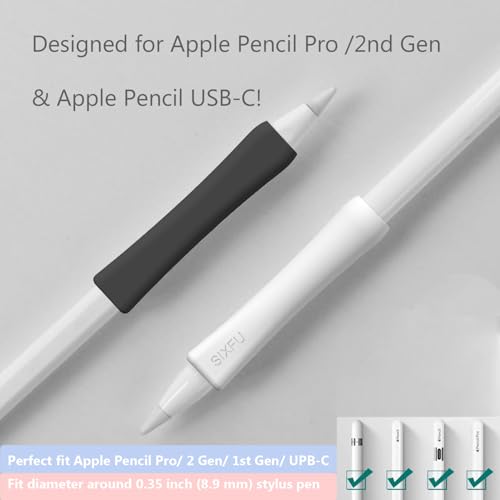 Image of SIXFU Grip Designed for Apple Pencil Pro / 2nd Generation /USB-C Support Magnetic Charging, 2 PCS Cover Accessories Compatible with iPad iPencil Stylus Pen(Black,White)