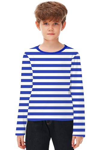 Image of Remimi Kids Striped Shirts Long Sleeve Boys Girls Crew Neck Holiday Tshirts 3-14 Years