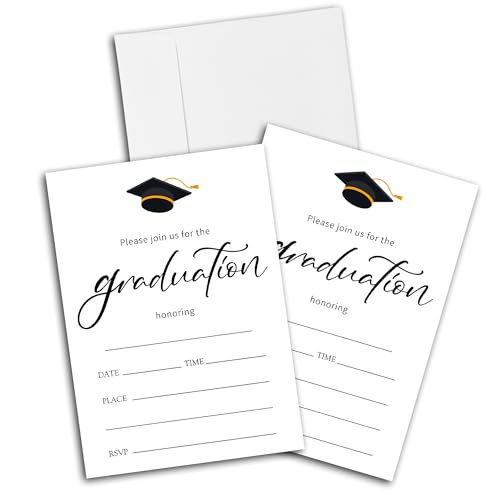 2026 Graduation Party Invitations - Set Of 20 Minimalist Graduation Cards With Envelopes - Double Sided Fill In Style Graduation Invites - High School College Grad Party Favors & Supplies - A01