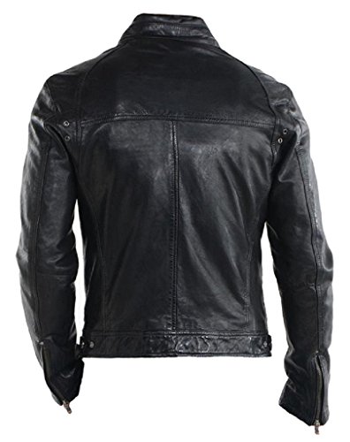 Men's Genuine Lambskin Leather Biker Jacket Adjustable Hem2