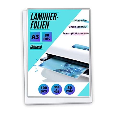 100 PREMIUM Laminierfolien DIN A3 - glänzend - 2 x 80mic (160 mic) Cover
