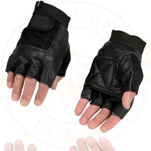 Shaf International Men's Fingerless Gloves (Black, Large) (Spandex And Leather G)