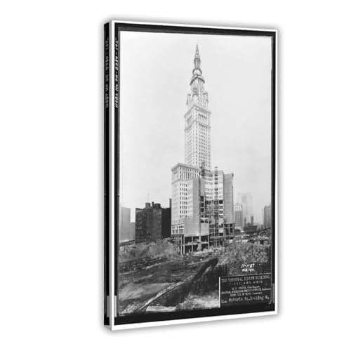 Impression toile Terminal Tower 1927 Cleveland cadre suspendu 50x76cm