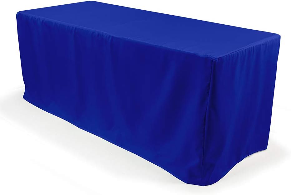 Vispronet - Blue Fitted Tablecloth - Fits 8ft (96in. x 29in. x 30in.) Table - Polyester, Double Hemmed Edges, Wrinkle Resistant - Homes, Weddings, Tradeshows, Vendors, Events