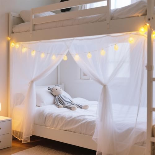 Image of 4 Corners White Ultra-encrypted Mosquito Net,para Mosquiteros for 1m Wide Single Bed, Dorm Bed Canopy,Tight Weave Insect Netting,for Camping Home,Dormitory,Housing Bed Bug Protection(W:1m)