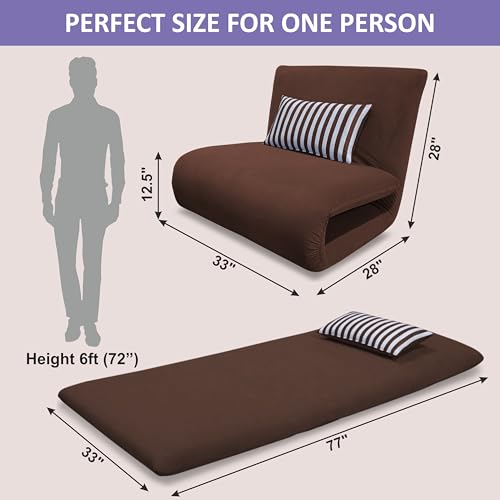 Image of Adorn India Easy Multi Mode 1 Seater Sofa Cum Bed | Velvet Fabric | Brown | Stripes Design | Comfortable Seating | Washable Cover | Perfect for Home & Office