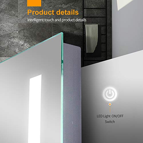 Janboe 600x800mm Illuminated LED Bathroom Mirror Anti-Fog LED Mirrors with Lights + Touch Switch Control + Vertical Installation…