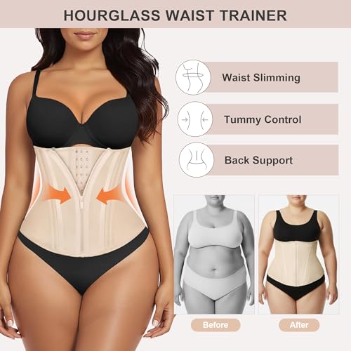 Image of SHAPERX Waist Trainer for Women Corset Shapewear Tummy Control Sport Workout Waist Cincher Body Shaper Zipper and Hooks