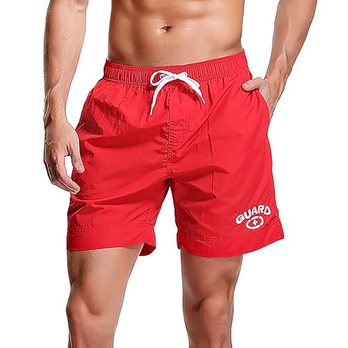 Adoretex Mens Guard Nylon Quick-Dry Swim Trunks 7-inch Inseam Swim Board Shorts with Mesh Lining and 3 Pockets (MG012) - Red - M