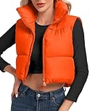 Cityork Women's Winter Crop Vest Puffer Lightweight Stand Collar Padded Vest Zip Up Sleeveless Jacket Orange L